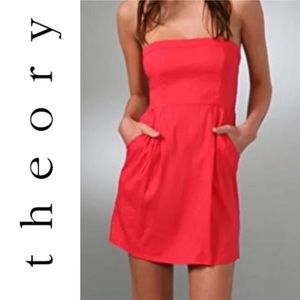 THEORY Strapless Linen Mini Dress With Pockets 🍉